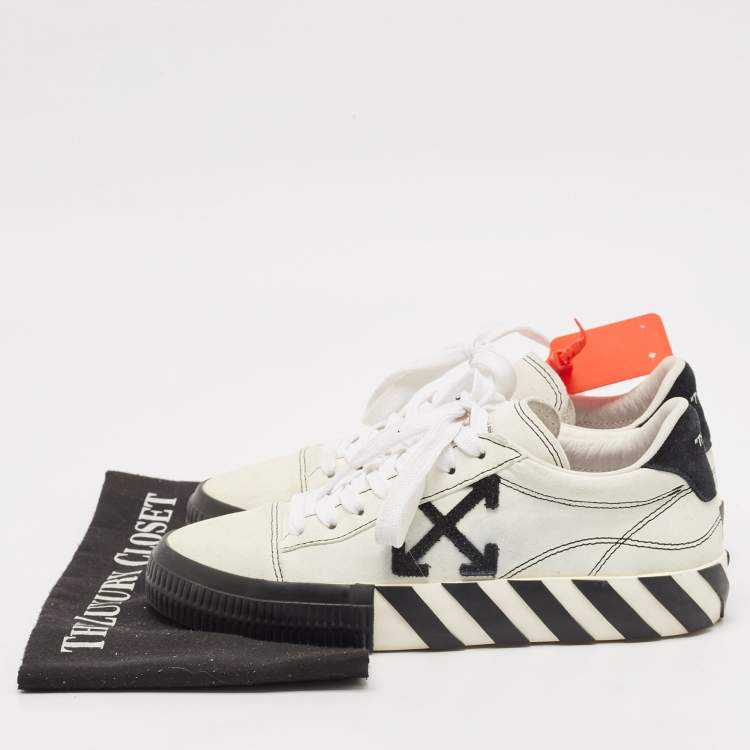 Pre Owned Off-White Black/White Suede Vulcanized Striped Low Top Sneakers Size 38
