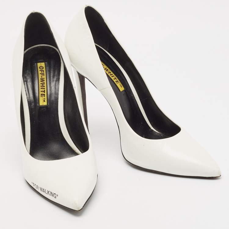 Pre Owned Off-White White Leather For Walking Pointed Toe Pumps Size 40
