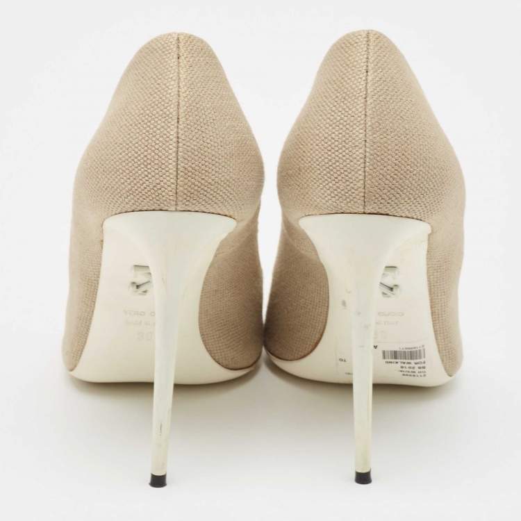 Pre Owned Off-White Beige/White Canvas For Walking Pumps Size 39