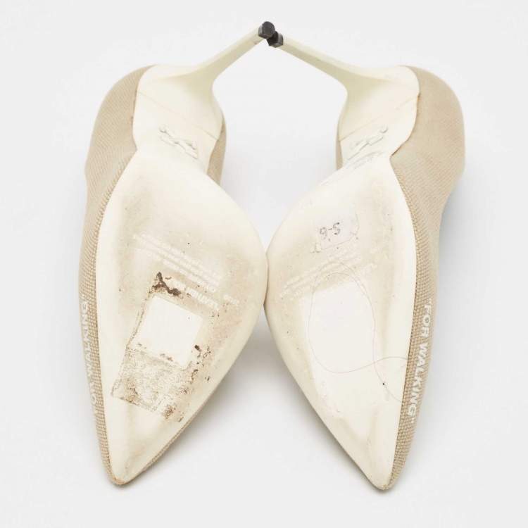 Pre Owned Off-White Beige/White Canvas For Walking Pumps Size 39