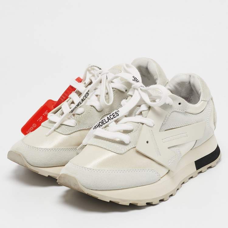 Pre Owned Off-White White Fabric and Suede HG Runner Sneakers Size 37