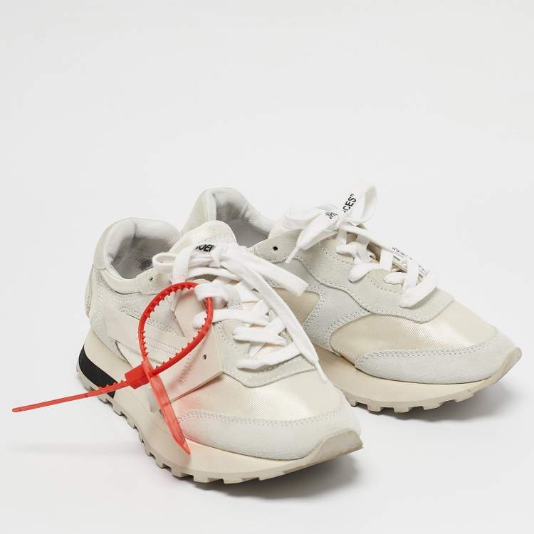 Pre Owned Off-White White Fabric and Suede HG Runner Sneakers Size 37