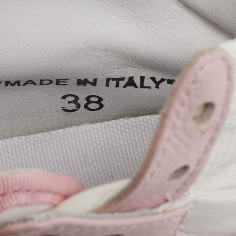 Pre Owned Off-White Pink/White Leather And Canvas Off Court 3.0 High Top Sneakers Size 38