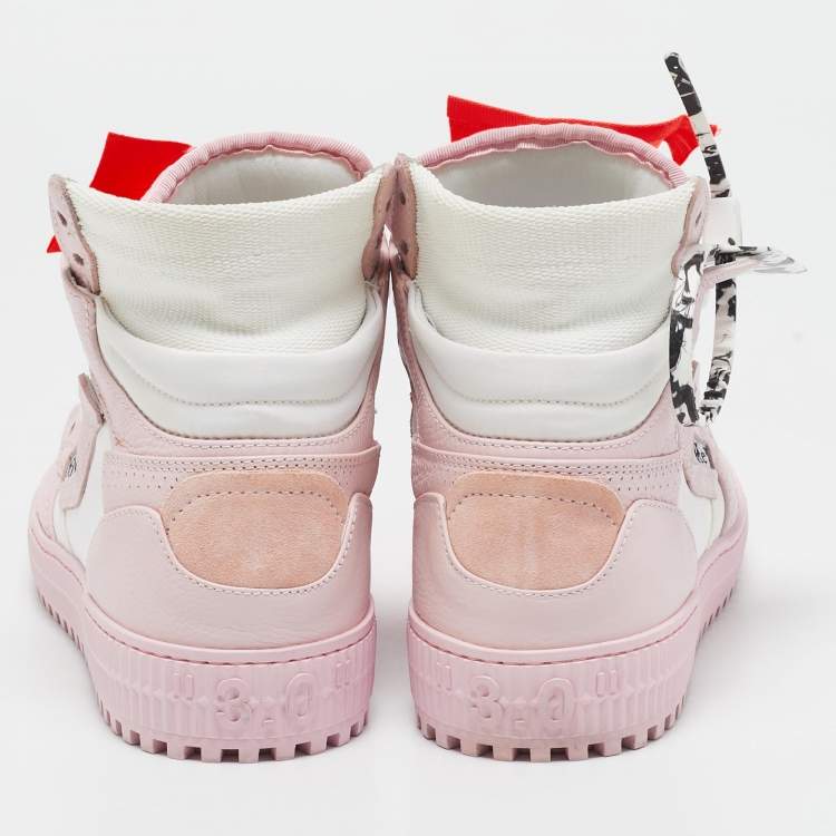 Pre Owned Off-White Pink/White Leather And Canvas Off Court 3.0 High Top Sneakers Size 38