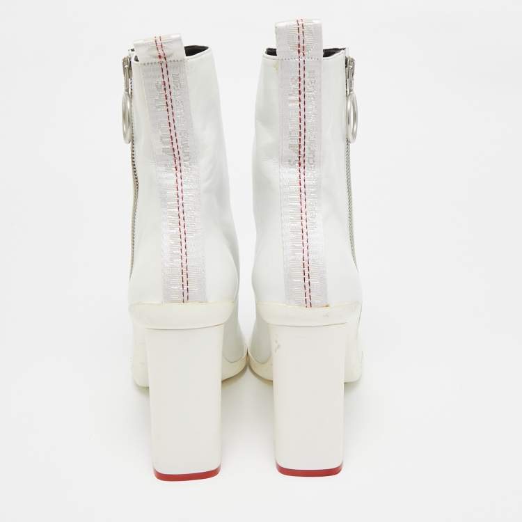 Pre Owned Off-White White Leather Block Heel Ankle Length Boots Size 39