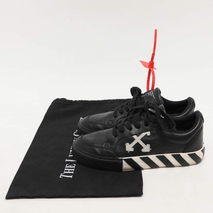 Pre Owned Off-White Black Leather Vulcanised Low Top Sneakers Size 37