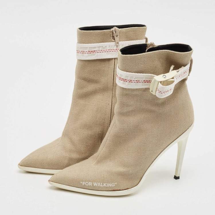 Pre Owned Off-White Grey Canvas Co Virgil Abloh Ankle Boots Size 38