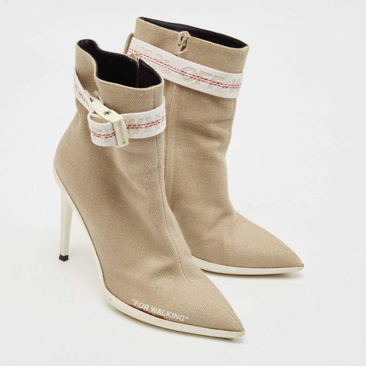Pre Owned Off-White Grey Canvas Co Virgil Abloh Ankle Boots Size 38