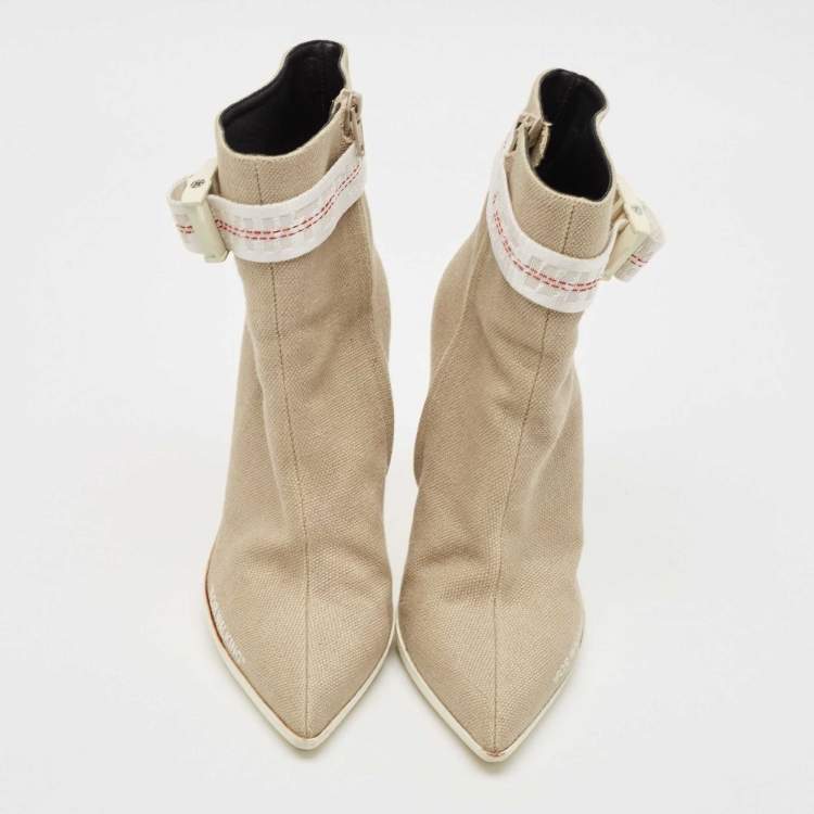 Pre Owned Off-White Grey Canvas Co Virgil Abloh Ankle Boots Size 38