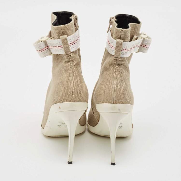 Pre Owned Off-White Grey Canvas Co Virgil Abloh Ankle Boots Size 38