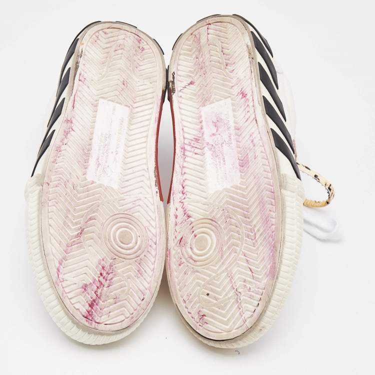 Pre Owned Off-White White/Pink Canvas and Suede Vulcanized Low Top Sneakers Size 37