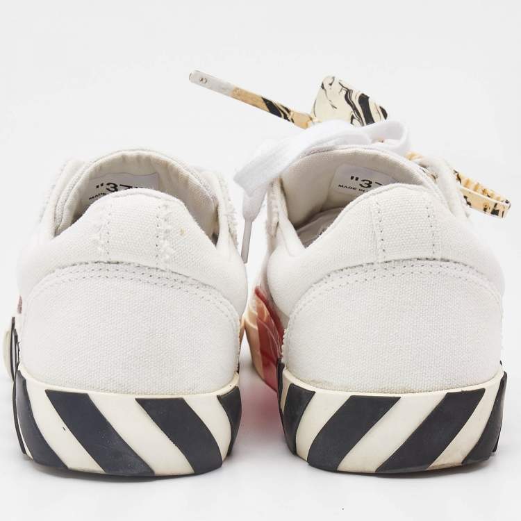 Pre Owned Off-White White/Pink Canvas and Suede Vulcanized Low Top Sneakers Size 37