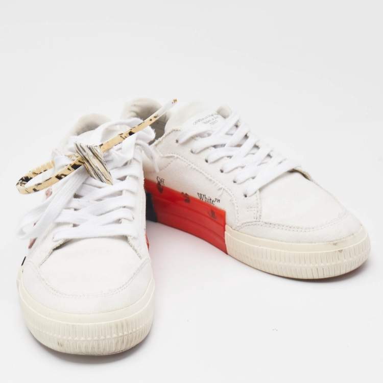 Pre Owned Off-White White/Pink Canvas and Suede Vulcanized Low Top Sneakers Size 37