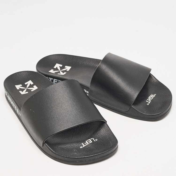 Pre Owned Off-White Black Leather Industrial Flat Slide Sandals Size 40