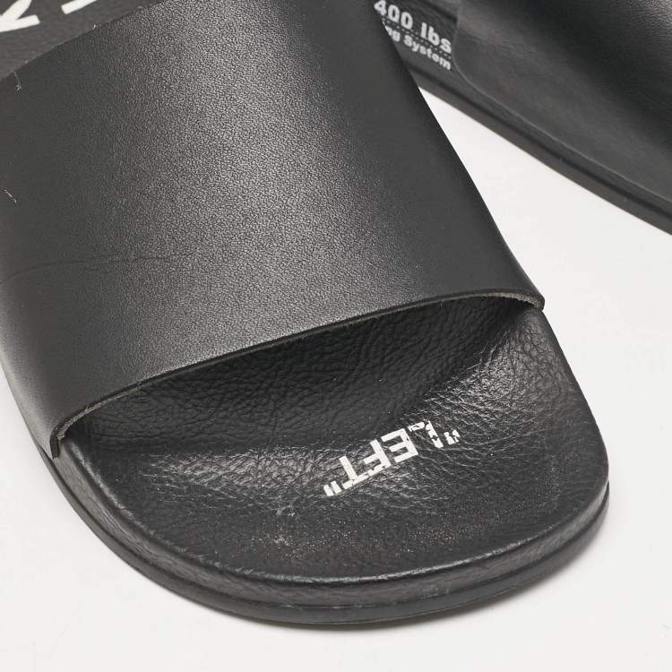 Pre Owned Off-White Black Leather Industrial Flat Slide Sandals Size 40
