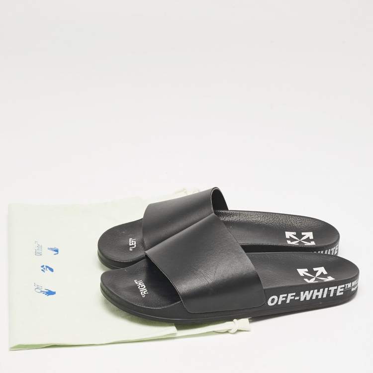 Pre Owned Off-White Black Leather Industrial Flat Slide Sandals Size 40