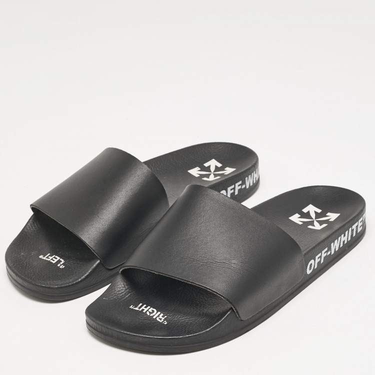 Pre Owned Off-White Black Leather Industrial Flat Slide Sandals Size 40