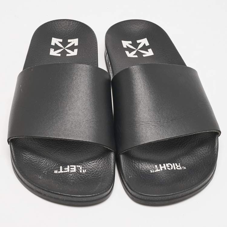 Pre Owned Off-White Black Leather Industrial Flat Slide Sandals Size 40