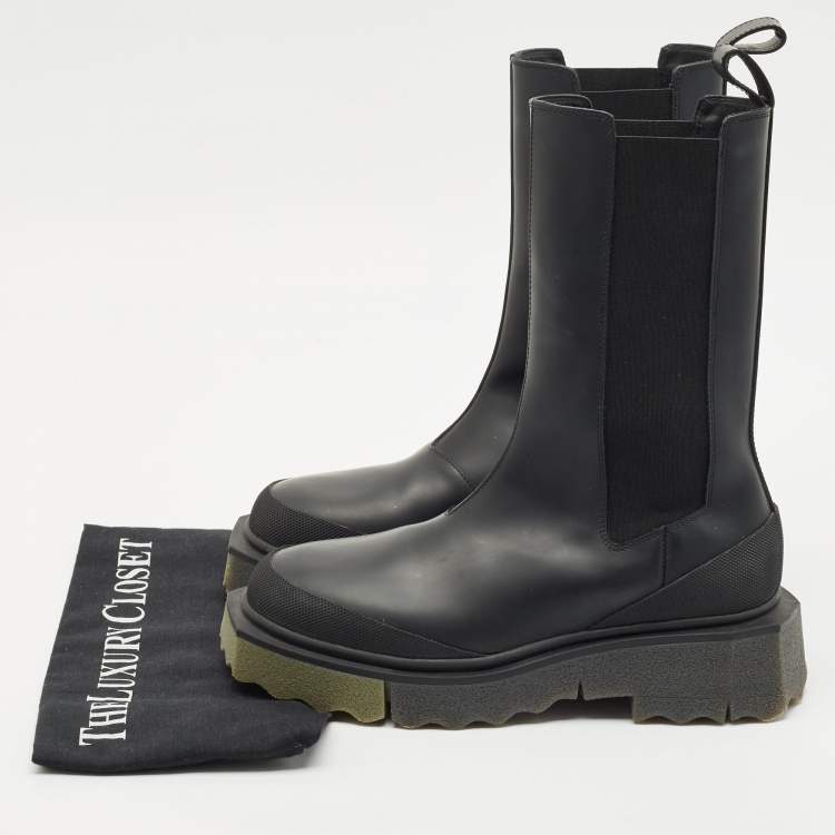Pre Owned Off-White Black Leather and Elastic Rain Boots Size 38
