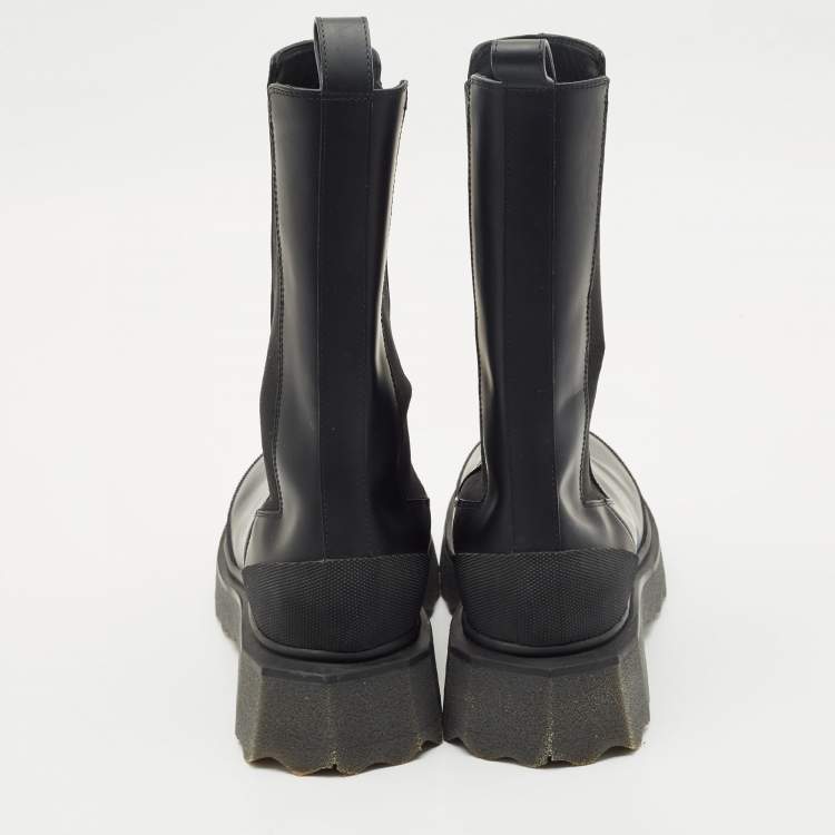 Pre Owned Off-White Black Leather and Elastic Rain Boots Size 38