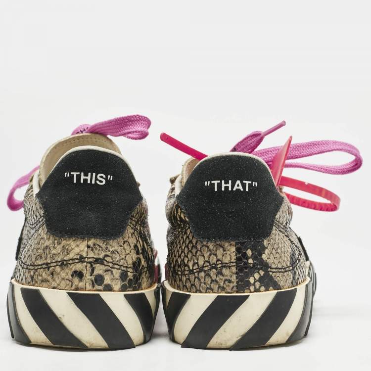 Pre Owned Off-White Beige/Black Python Embossed Leather Vulcanised Low Top Sneakers Size 39