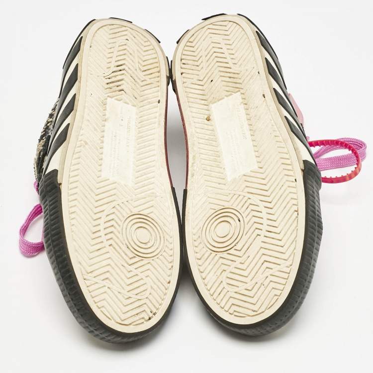 Pre Owned Off-White Beige/Black Python Embossed Leather Vulcanised Low Top Sneakers Size 39