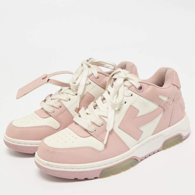 Pre Owned Off-White White/Pink Leather HG Runner Low Top Sneakers Size 37