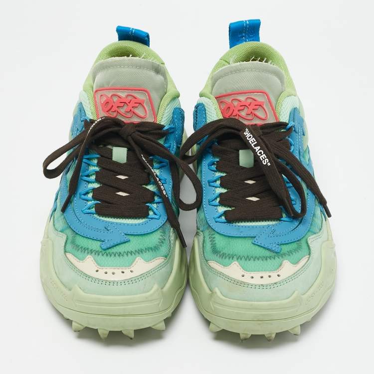 Pre Owned Off-White Green Leather and Mesh Odsy 1000 Lace Up Sneakers Size 39
