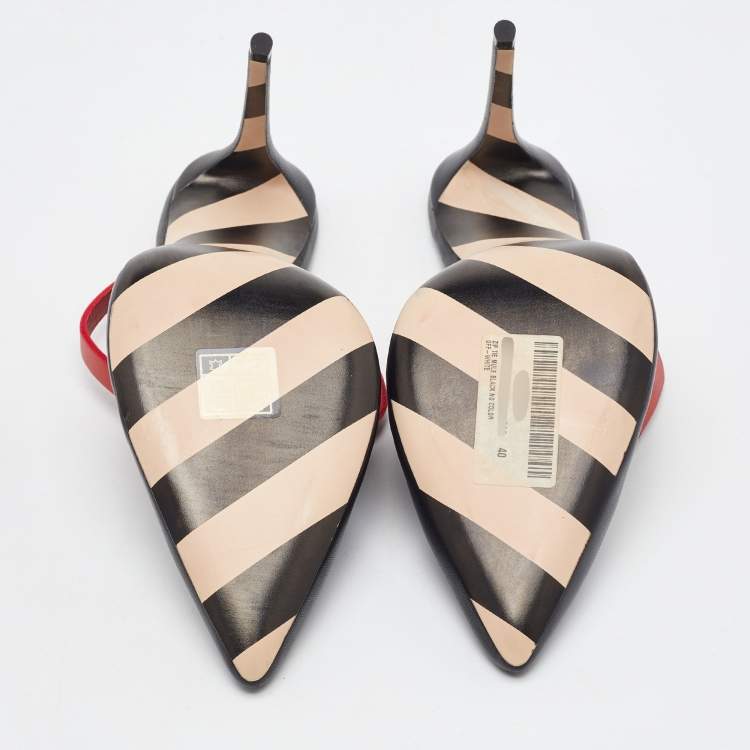 Pre Owned Off-White Black/Red Leather Pointed Toe Zip Tie Ankle Strap Mules Size 40
