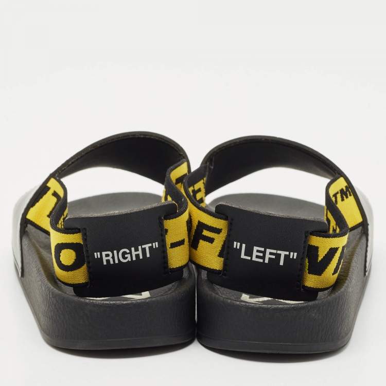 Pre Owned Off-White Black Rubber and Leather Industrial Belt Slingback Slide Sandals Size 39
