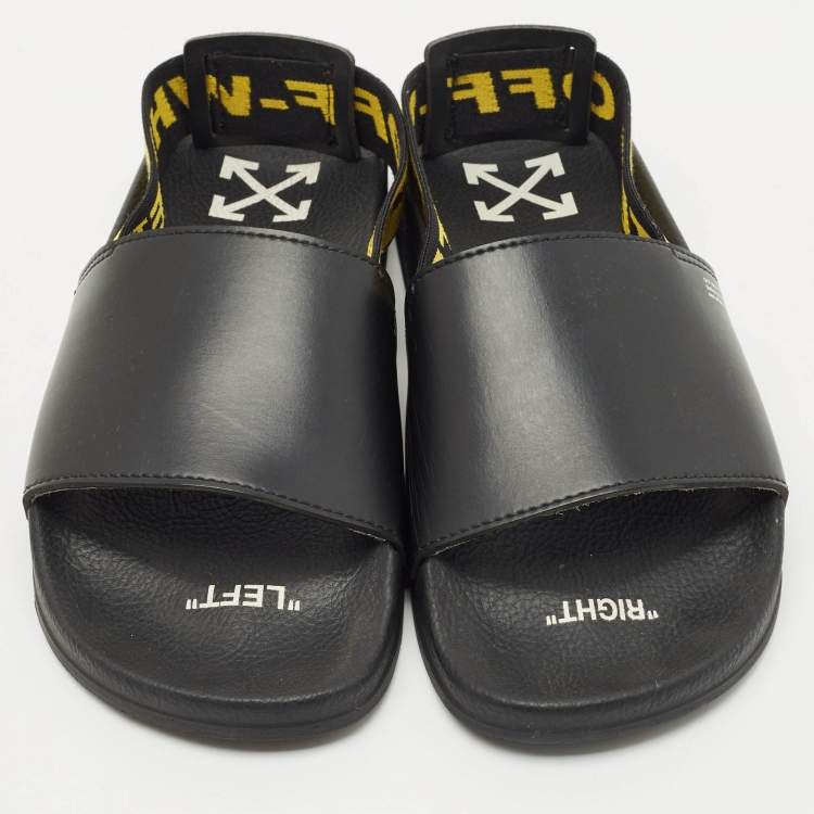 Pre Owned Off-White Black Rubber and Leather Industrial Belt Slingback Slide Sandals Size 39