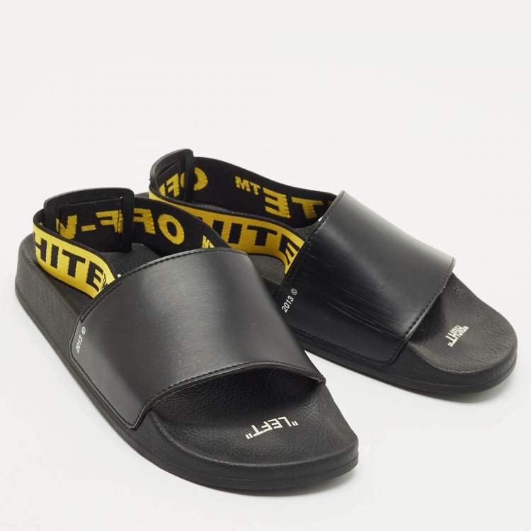 Pre Owned Off-White Black Rubber and Leather Industrial Belt Slingback Slide Sandals Size 39
