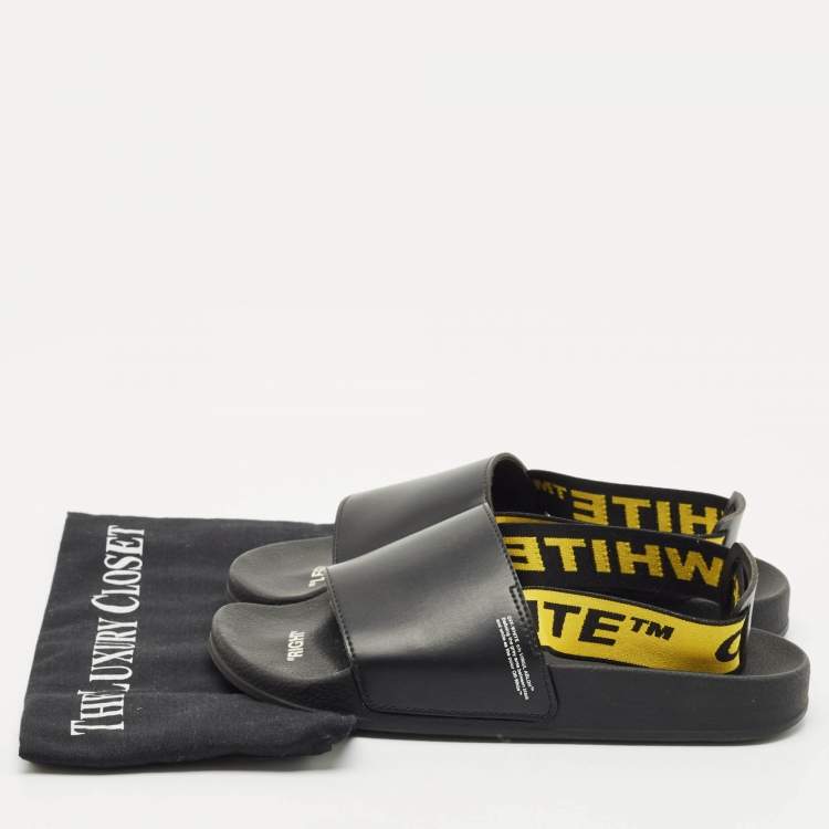 Pre Owned Off-White Black Rubber and Leather Industrial Belt Slingback Slide Sandals Size 39
