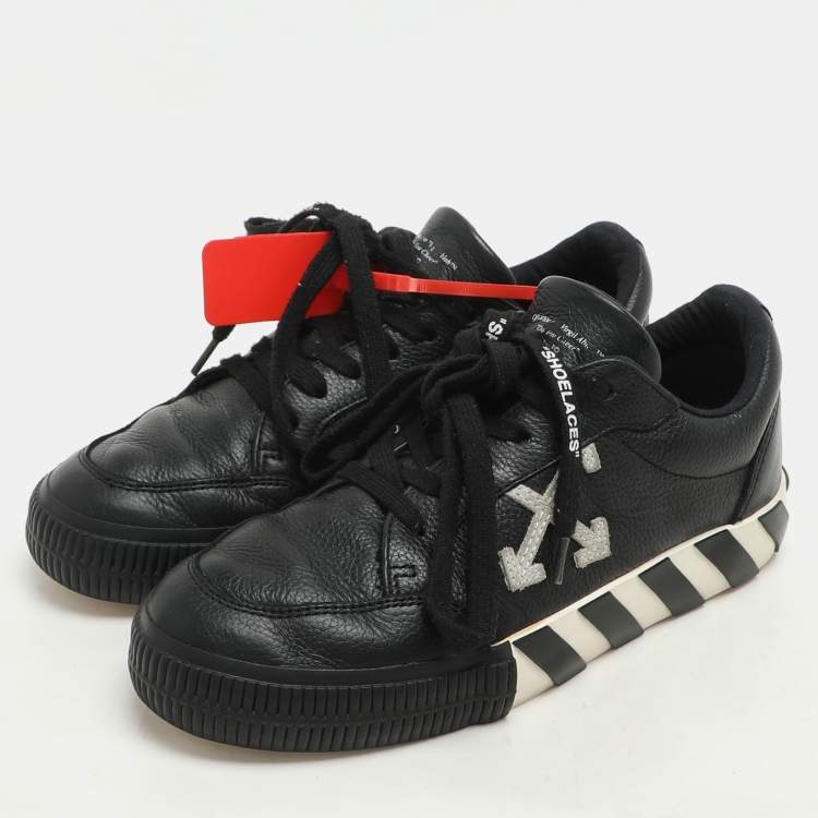 Pre Owned Off-White Black Leather Vulcanized Low Top Sneakers Size 37