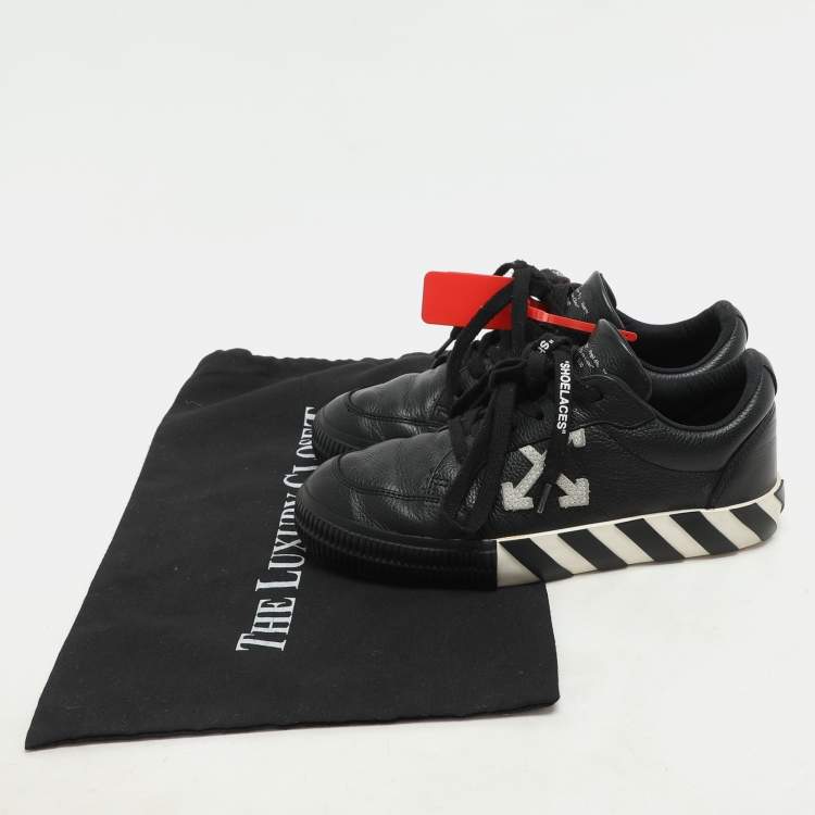 Pre Owned Off-White Black Leather Vulcanized Low Top Sneakers Size 37