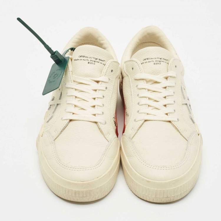 Pre Owned Off-White Grey Leather Vulcanised Lace Up Sneakers Size 38