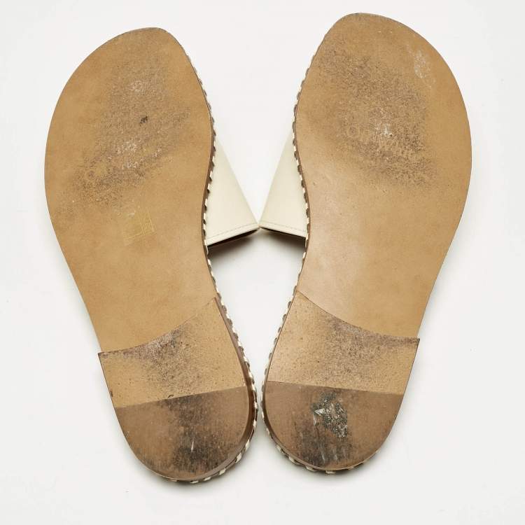 Pre Owned Off-White Cream Leather Twist Arrow Flat Slides Size 38