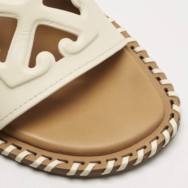 Pre Owned Off-White Cream Leather Twist Arrow Flat Slides Size 38