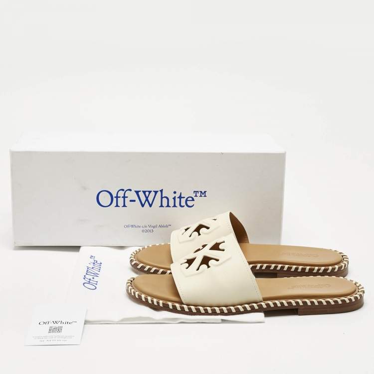 Pre Owned Off-White Cream Leather Twist Arrow Flat Slides Size 38