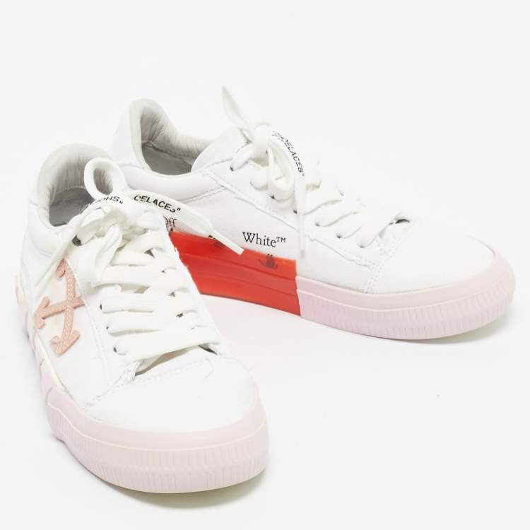 Pre Owned Off-White White Canvas Vulcanized Low Top Sneakers Size 38