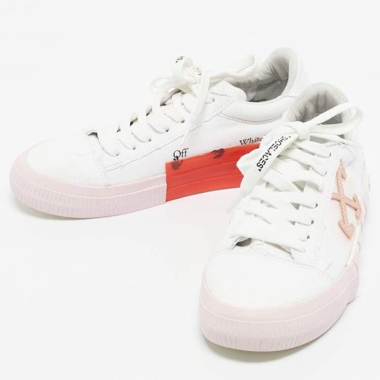 Pre Owned Off-White White Canvas Vulcanized Low Top Sneakers Size 38