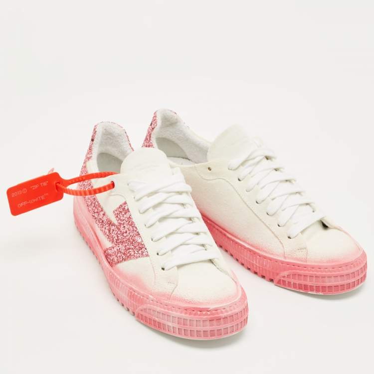 Pre Owned Off-White White/Pink Suede and Glitter Vulcanized  Sneakers Size 41