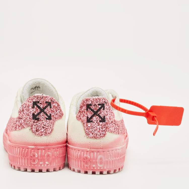 Pre Owned Off-White White/Pink Suede and Glitter Vulcanized  Sneakers Size 41