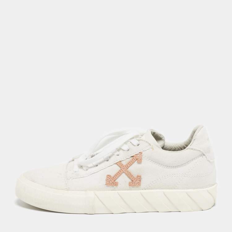 Pre Owned Off-White White Canvas Vulcanised Lace Up Sneakers Size 37