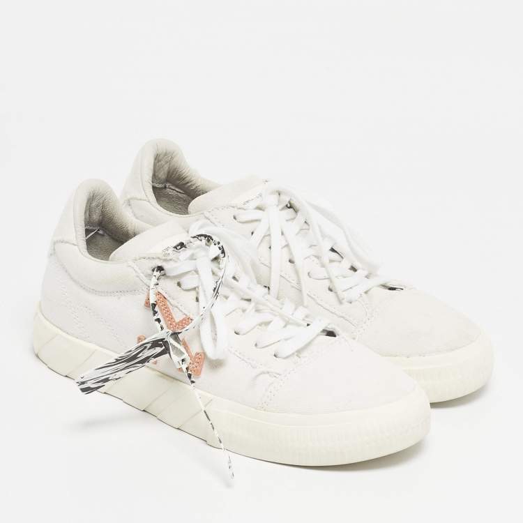 Pre Owned Off-White White Canvas Vulcanised Lace Up Sneakers Size 37