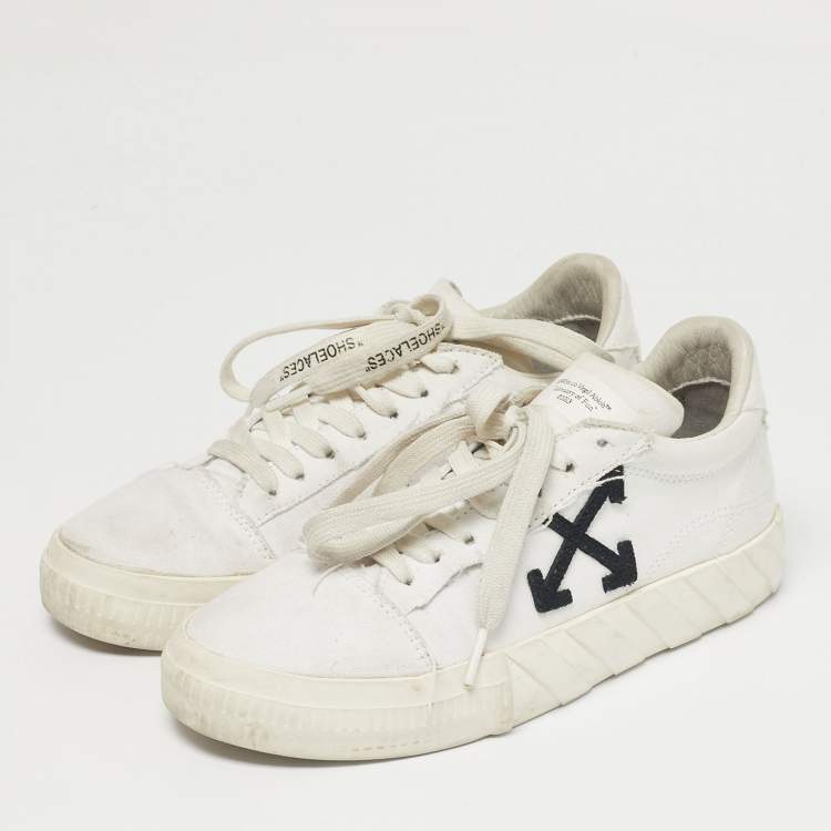 Pre Owned Off-White White Canvas Vulcanized Lace Up Sneakers Size 38