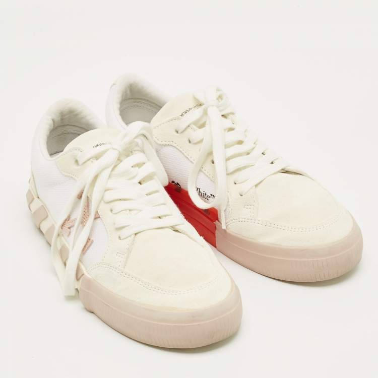 Pre Owned Off-White White Canvas Vulcanized Lace Up Sneakers Size 38