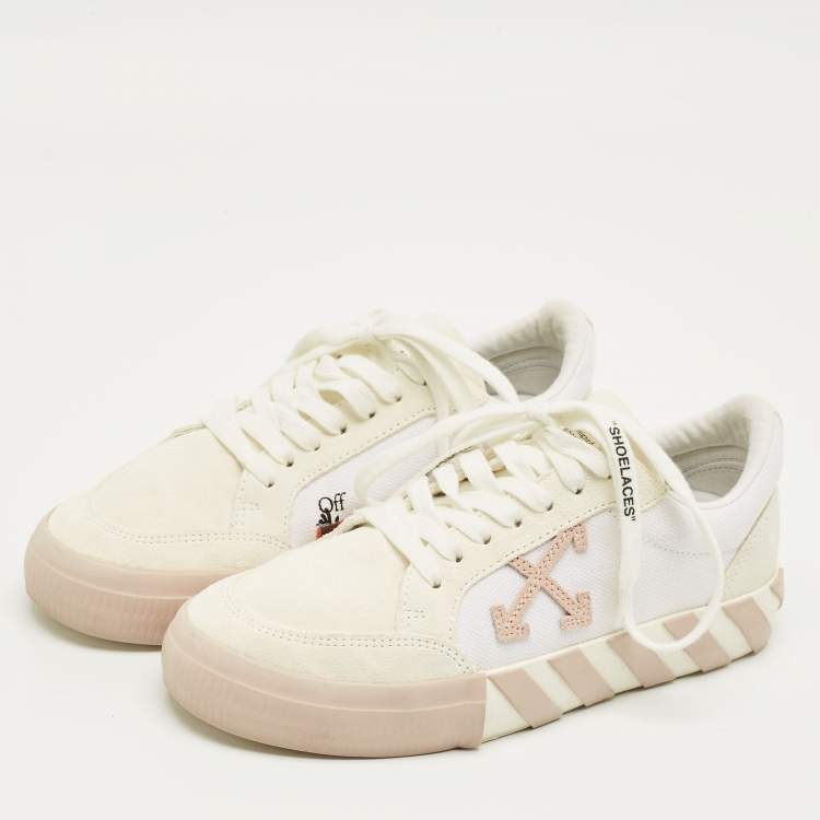 Pre Owned Off-White White Canvas Vulcanized Lace Up Sneakers Size 38