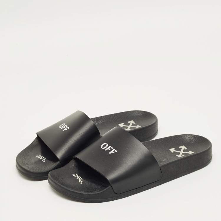 Pre Owned Off-White Black Rubber Arrow Pool Slides Size 42