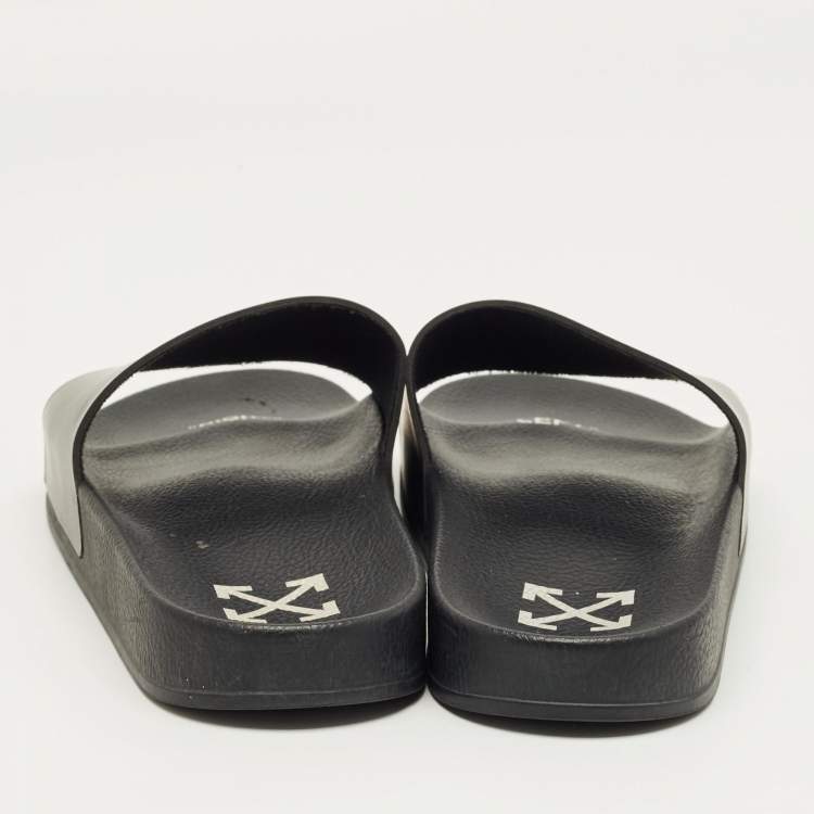 Pre Owned Off-White Black Rubber Arrow Pool Slides Size 42